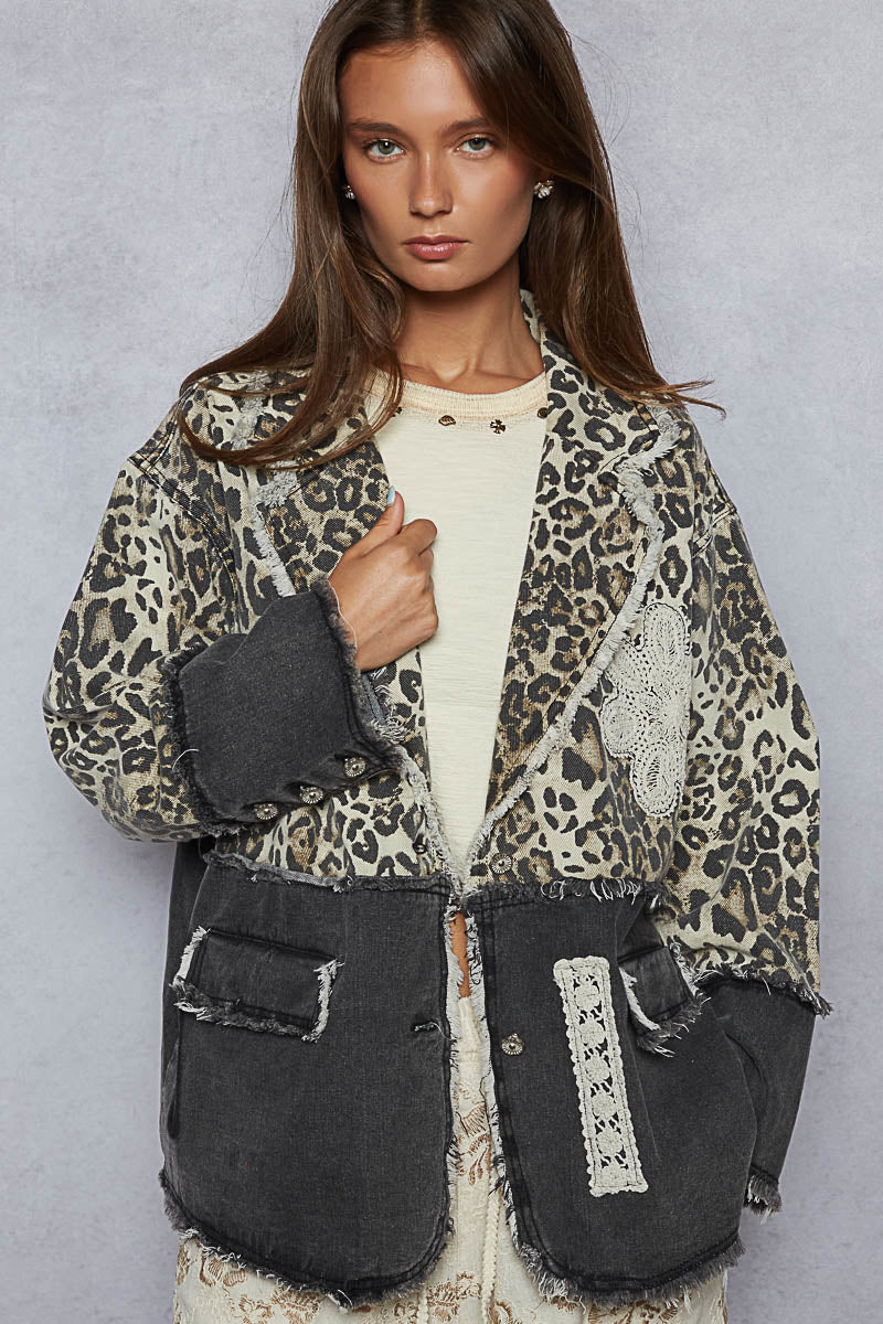 POL Leopard and Black Blazer Jacket