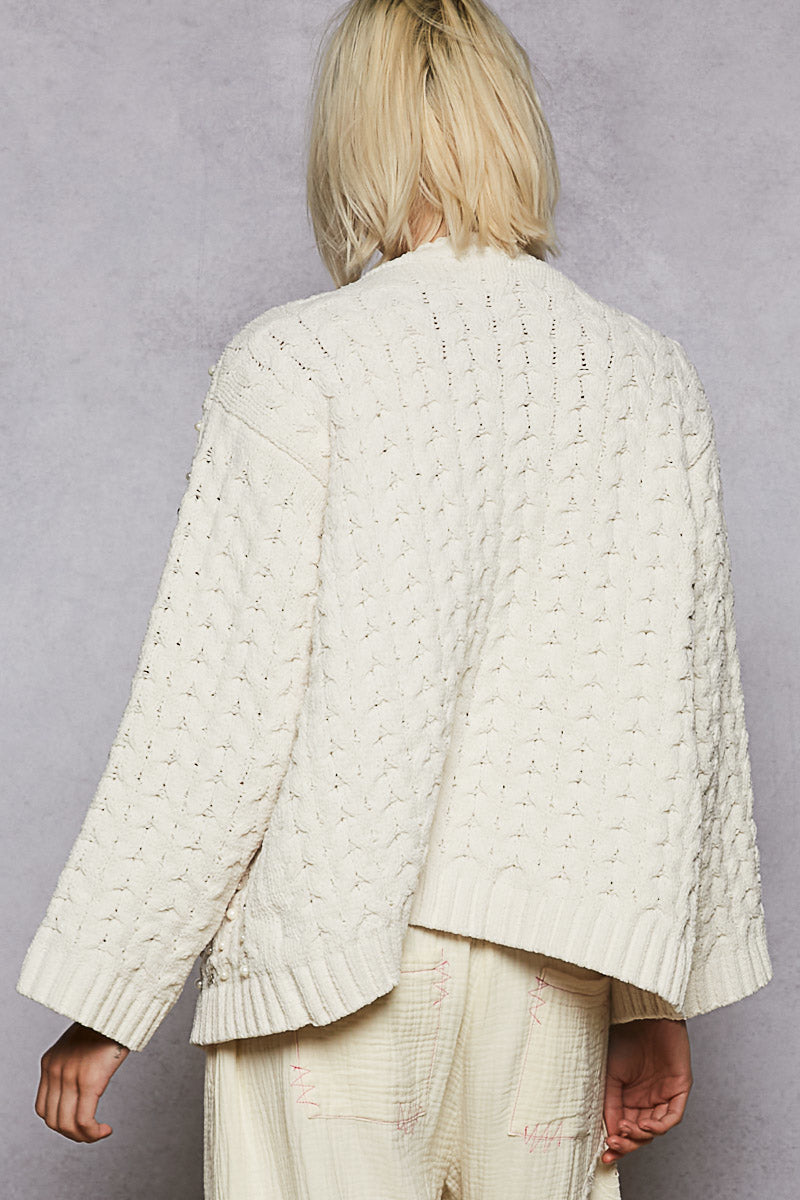 POL Pearl Crystal Open Cardigan Powder Cream