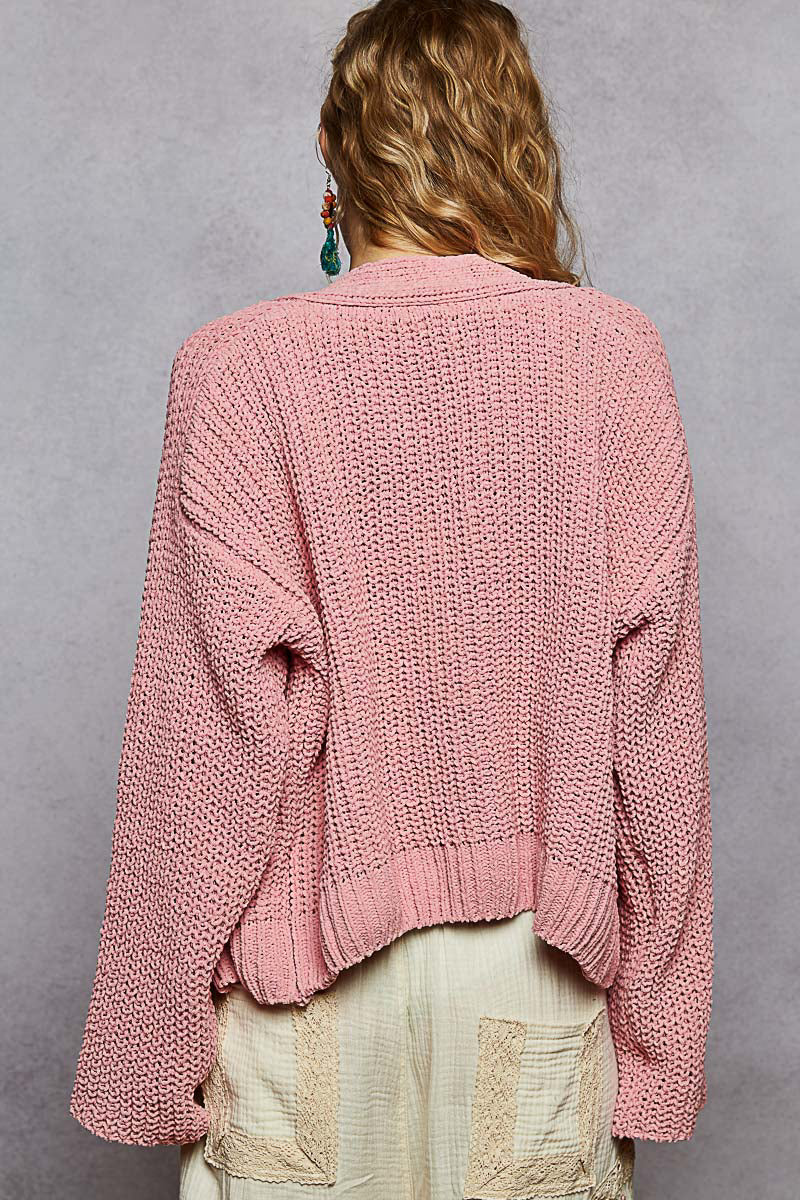 POL Floral Button Cardigan Rose Pink