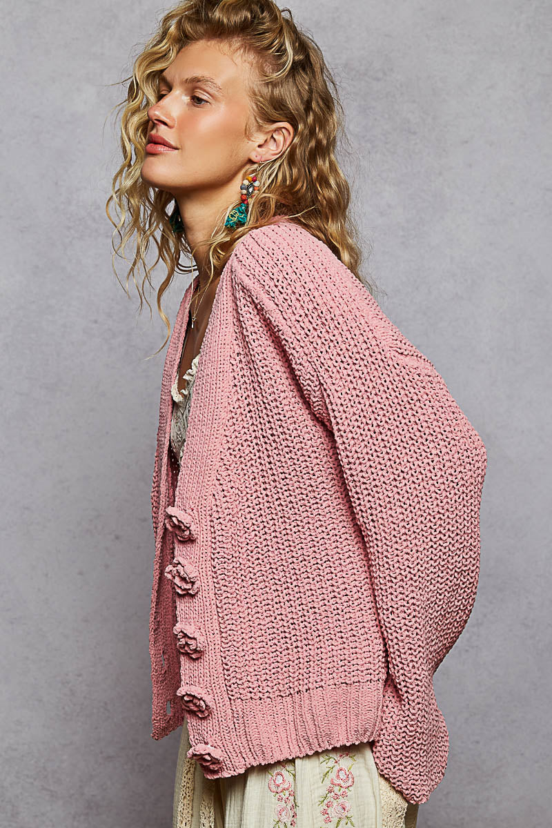 POL Floral Button Cardigan Rose Pink