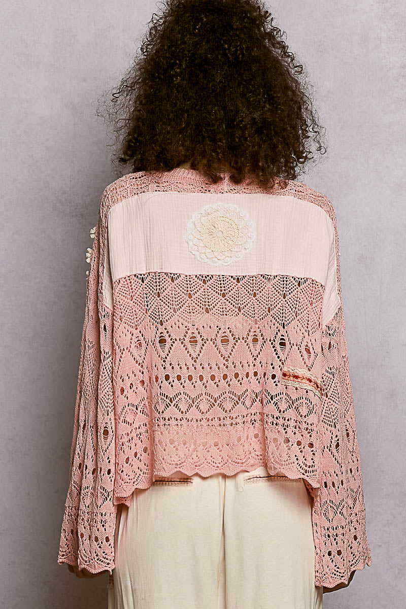 POL Blush Crochet LS Top