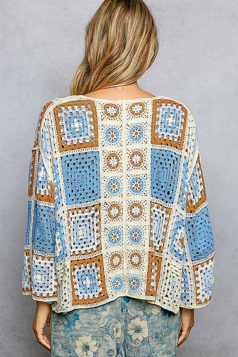 POL Blue Granny Square Cardigan