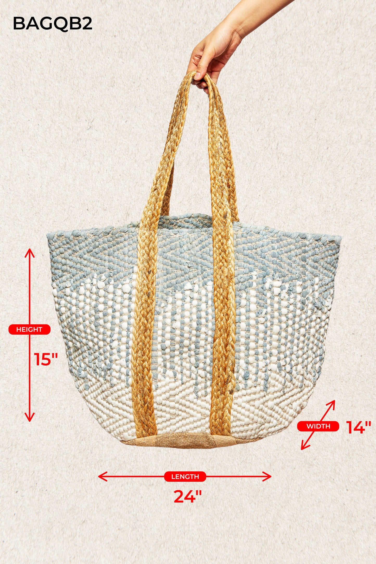 POL Ivory/Sky Crochet Weave Tote Bag
