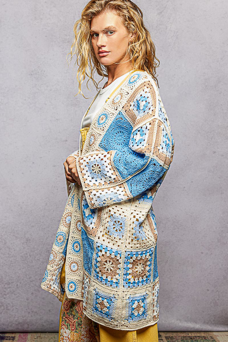 POL Blue Granny Square Kimono