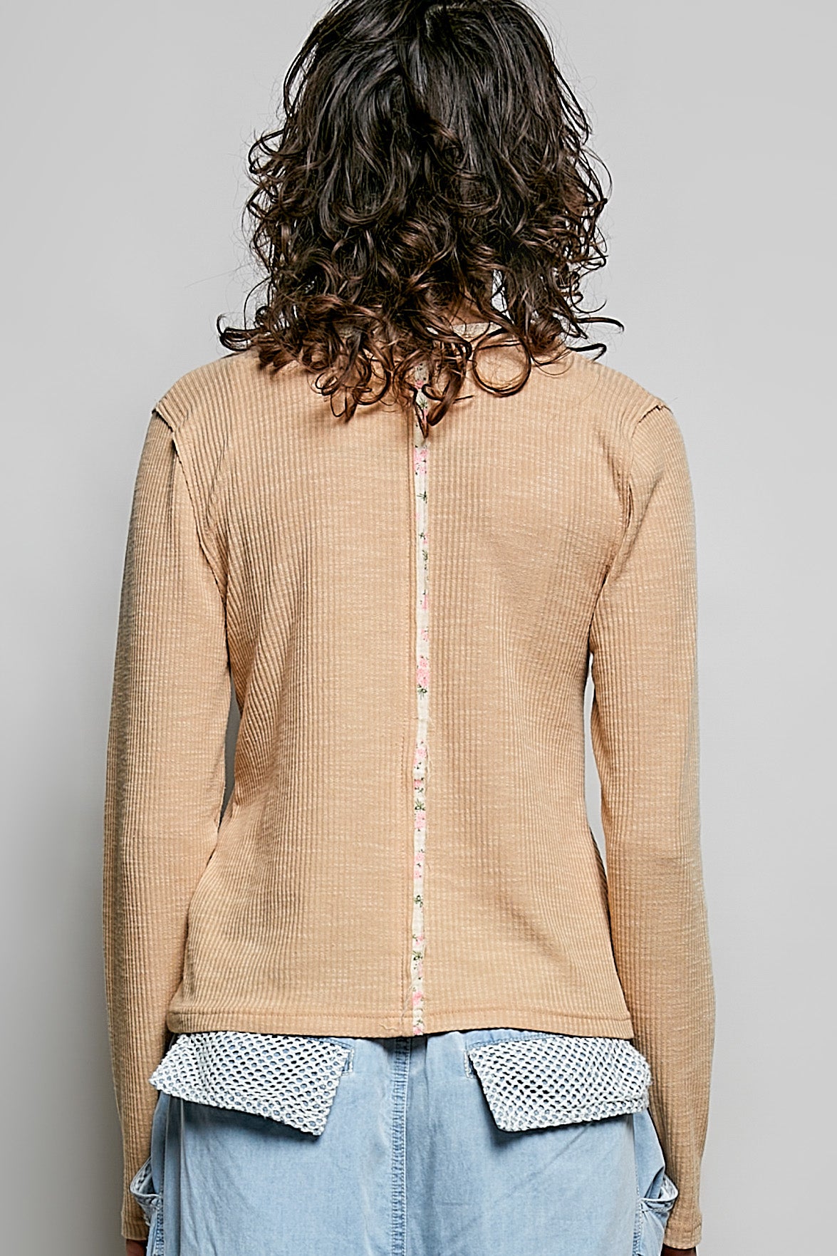 POL Nude Beige Ribbed Knit LS Top
