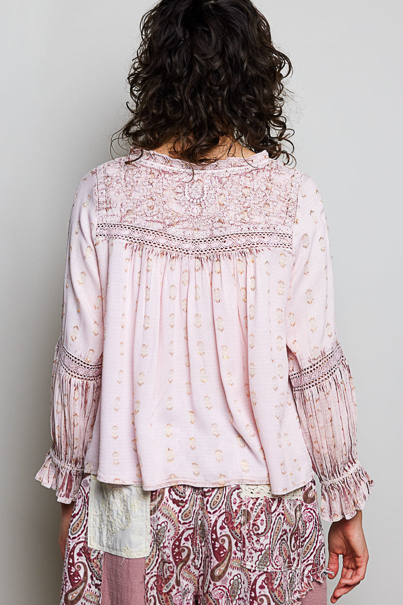 POL Rose Pink Ruffle Lace Top