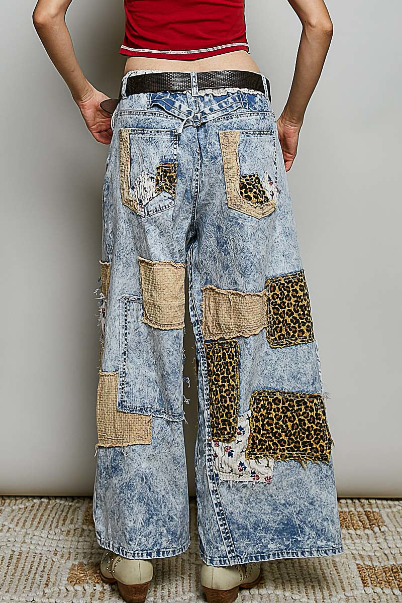 POL Denim Leopard Print Pants