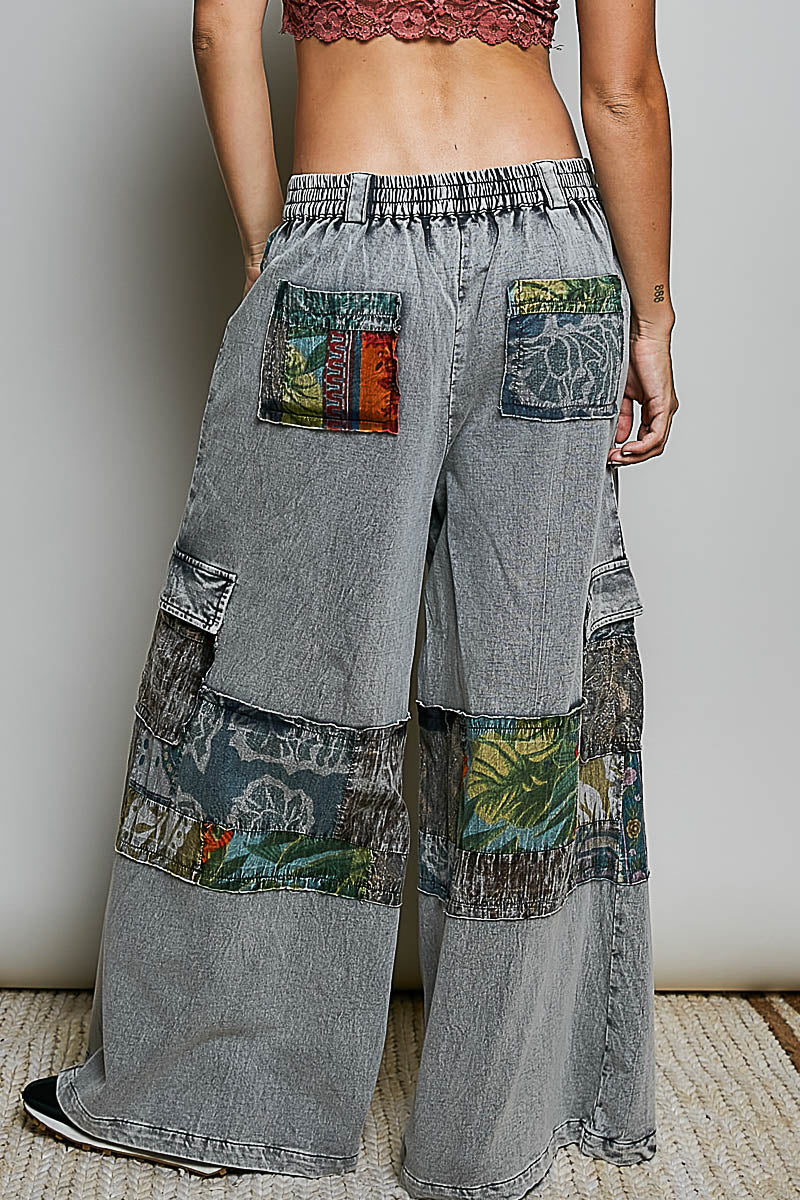 POL Charcoal Wide Leg Patch Pants