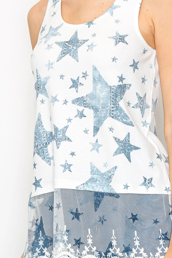 ORIGAMI Blue Star Lace Tank