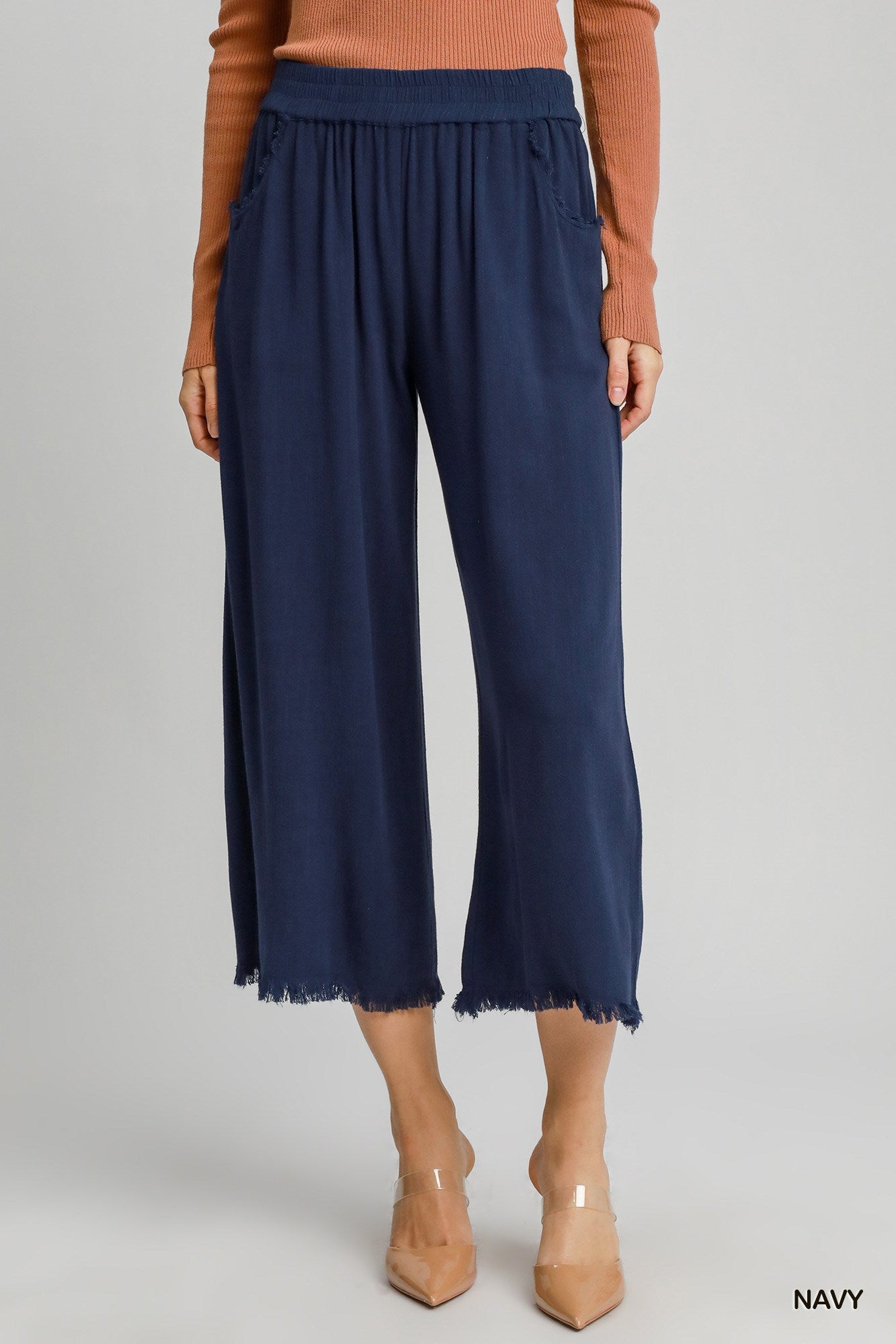 UMGEE Navy Frayed Wide-Leg Pants