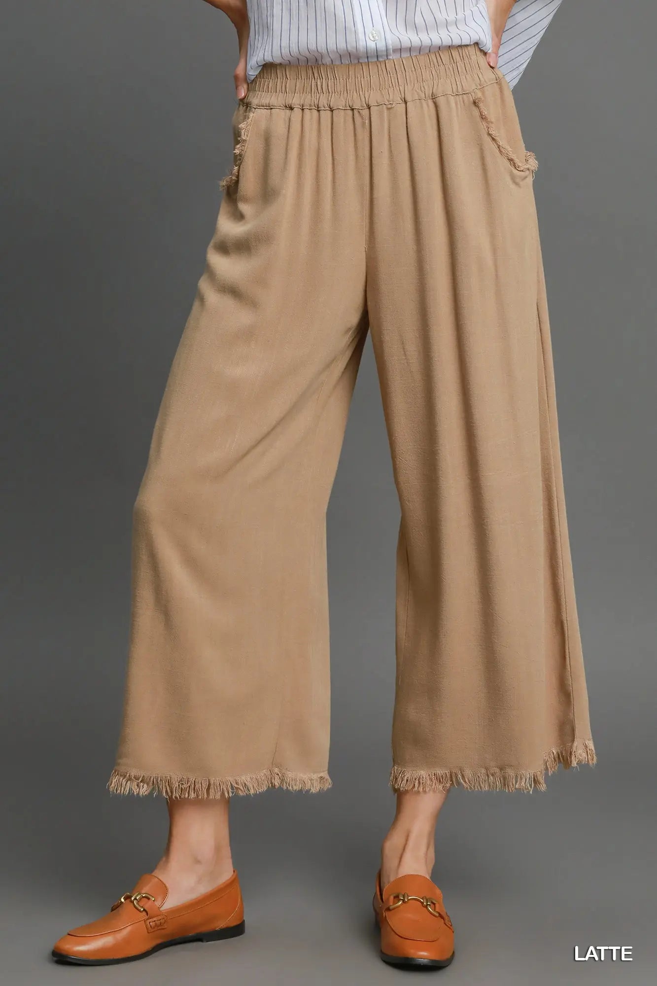 UMGEE Latte Frayed Wide-Leg Pants