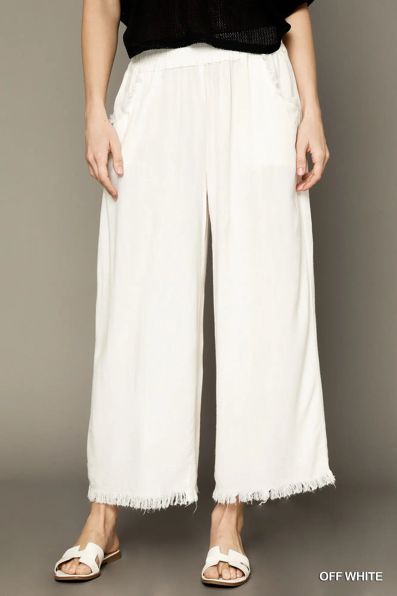 UMGEE Off White Frayed Wide-Leg Pants