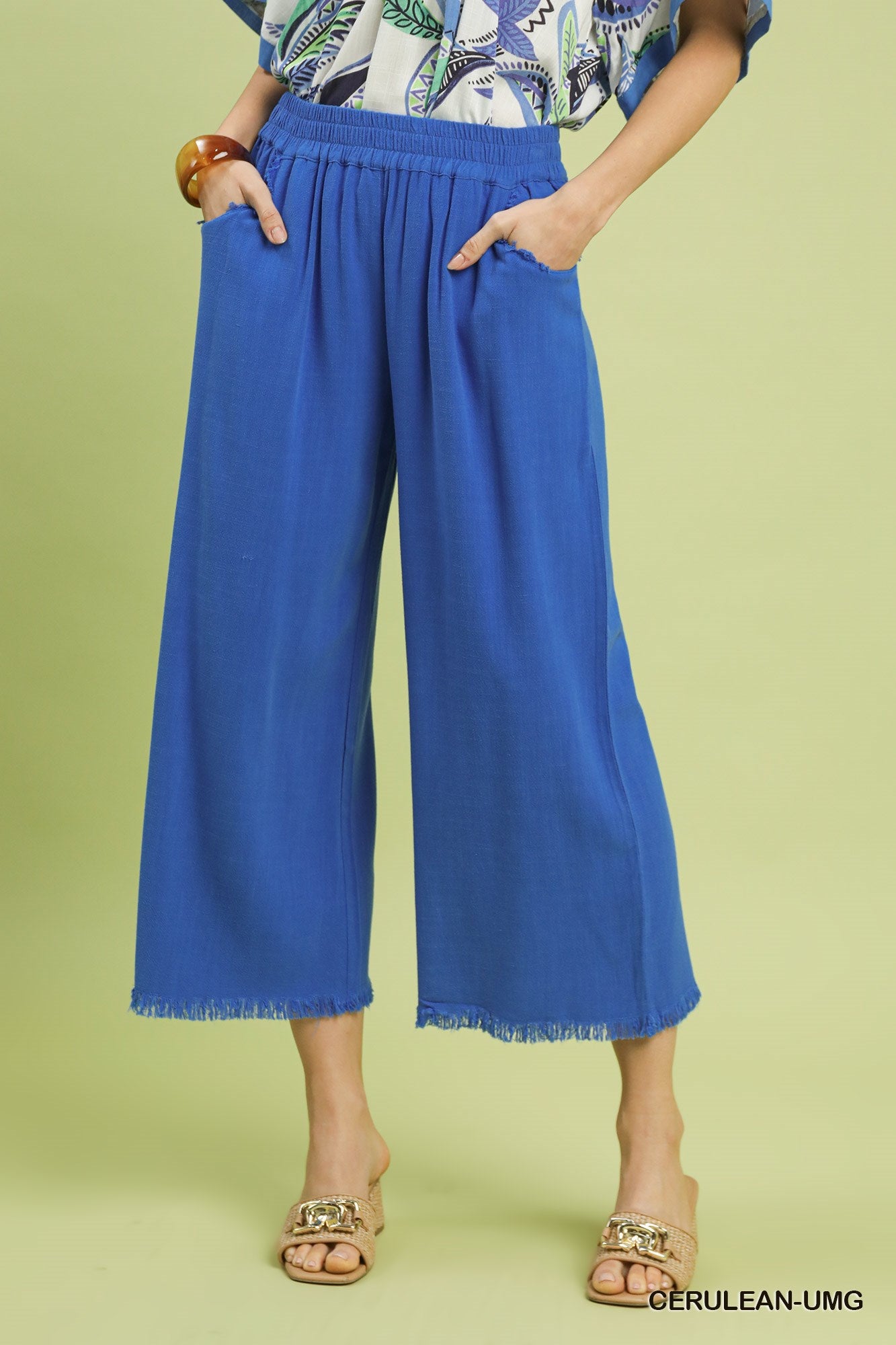 UMGEE Cerulean Frayed Wide-Leg Pants