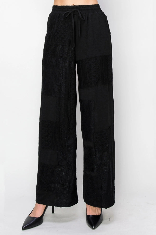 ORIGAMI Relaxed Lace Patchwork Pants with Elastic Drawstring