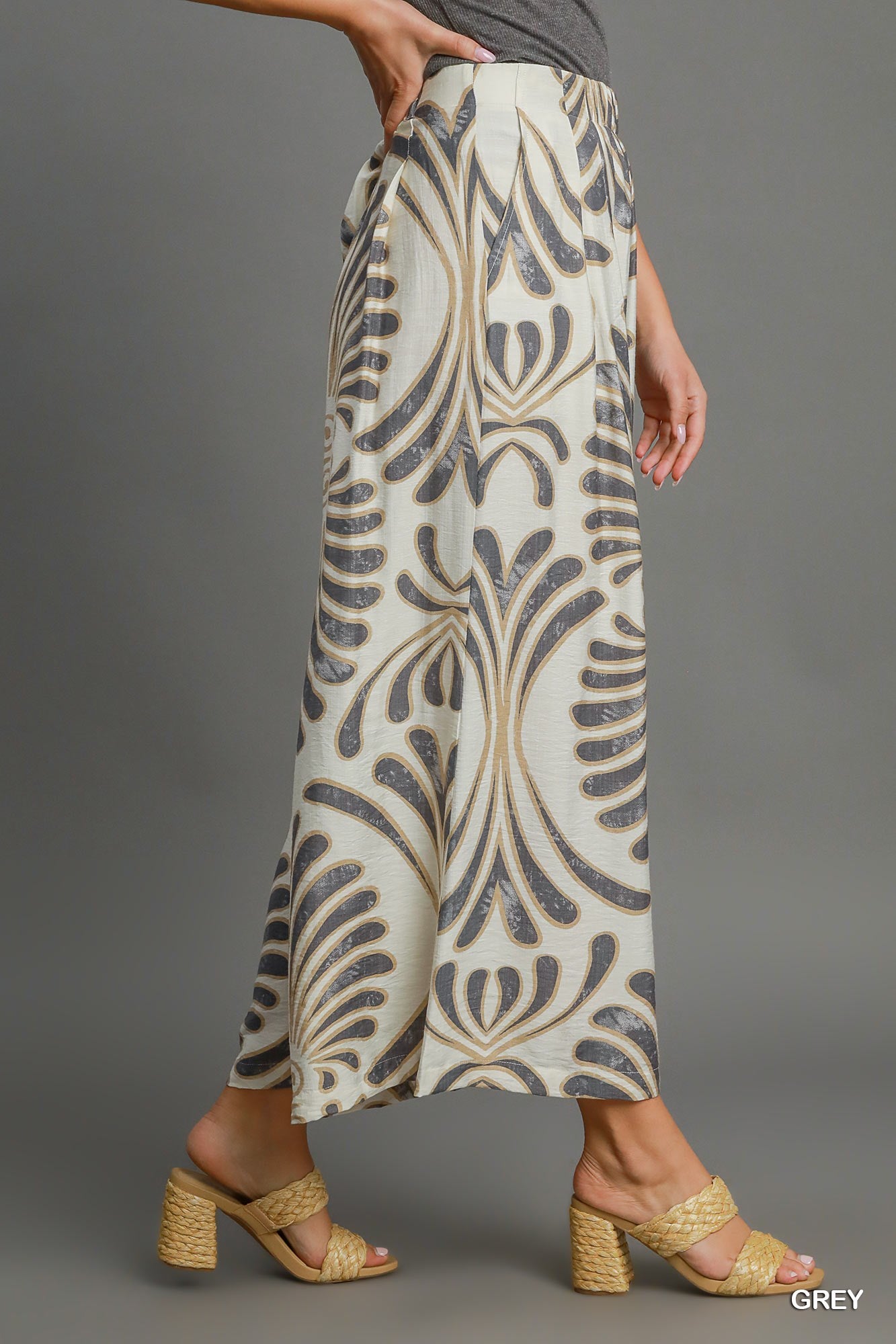 UMGEE Tropical Swirl Wide Leg Pants Grey
