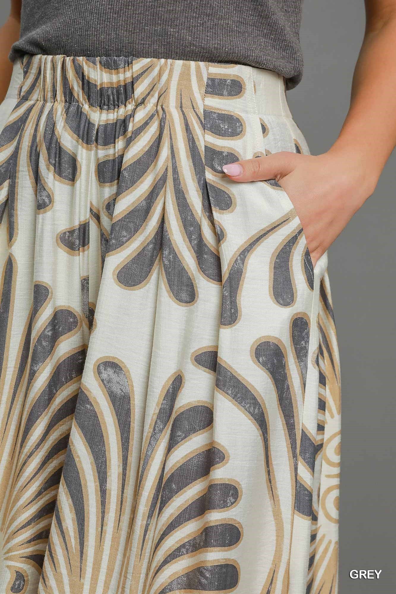 UMGEE Tropical Swirl Wide Leg Pants Grey