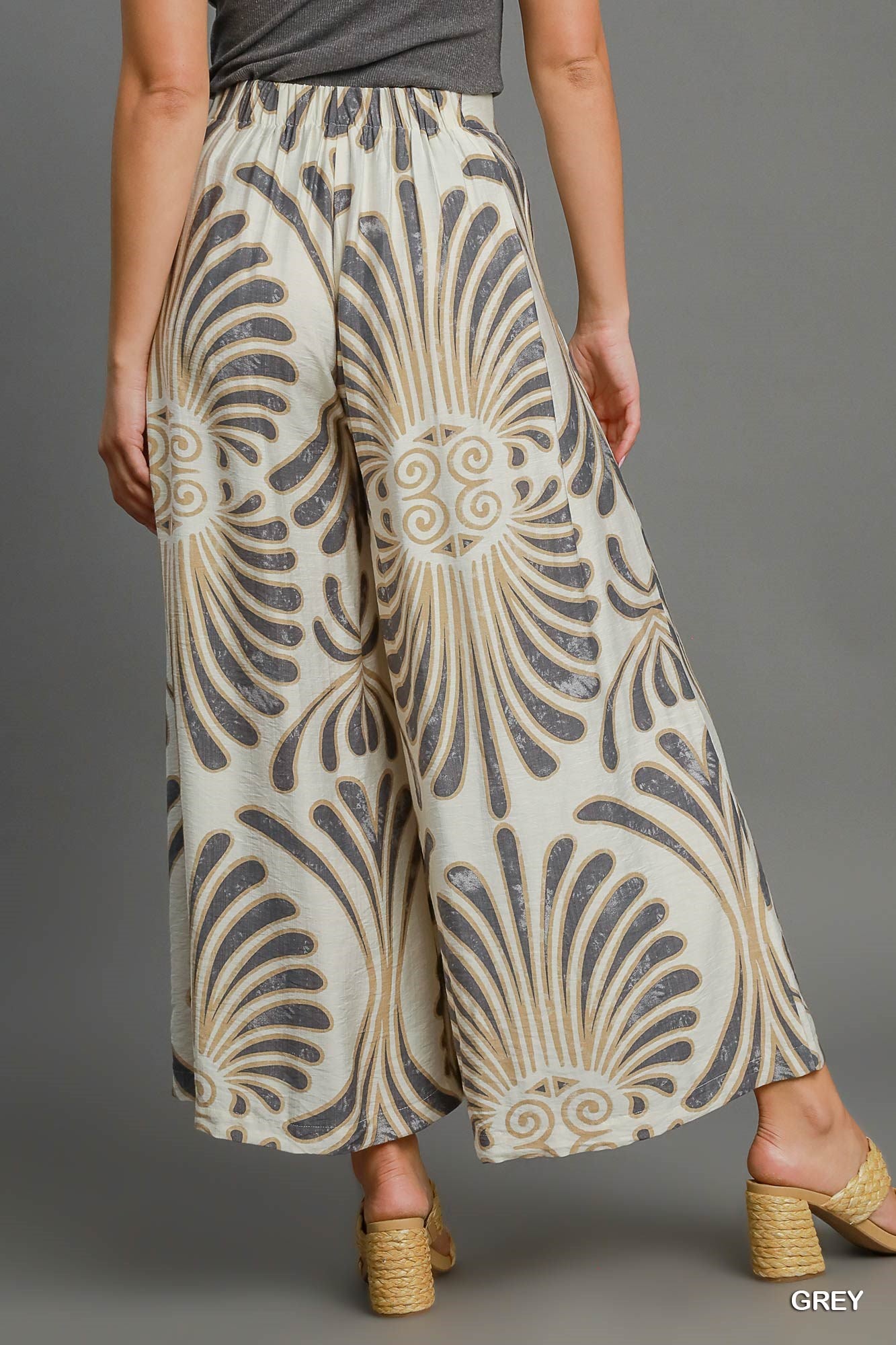 UMGEE Tropical Swirl Wide Leg Pants Grey
