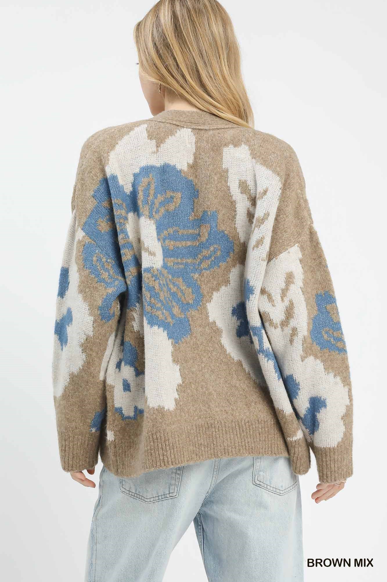 UMGEE Flower Print Button Down Cardigan