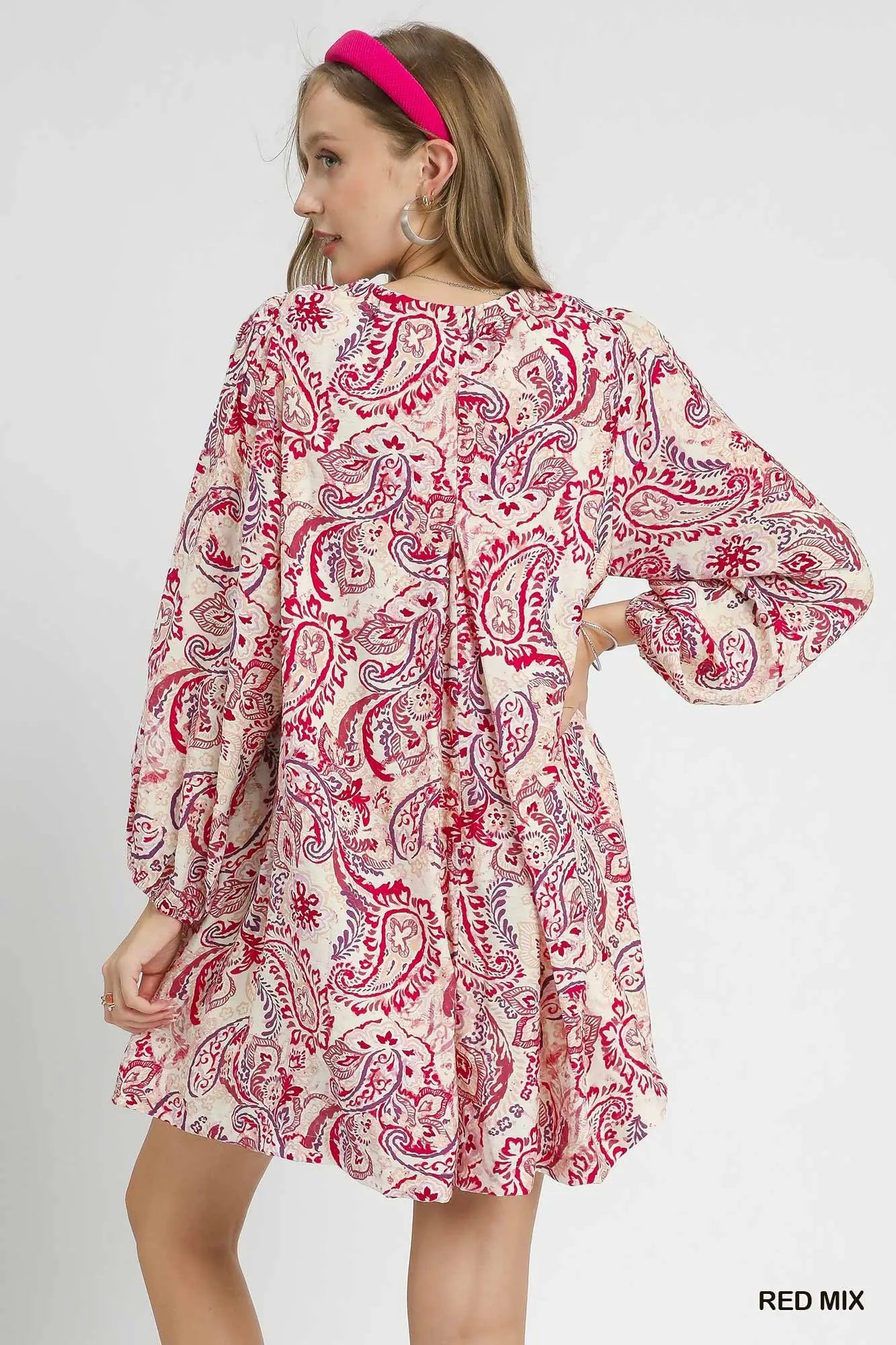 UMGEE Red Mix Paisley Print Tiered Mini Dress * Market Special *