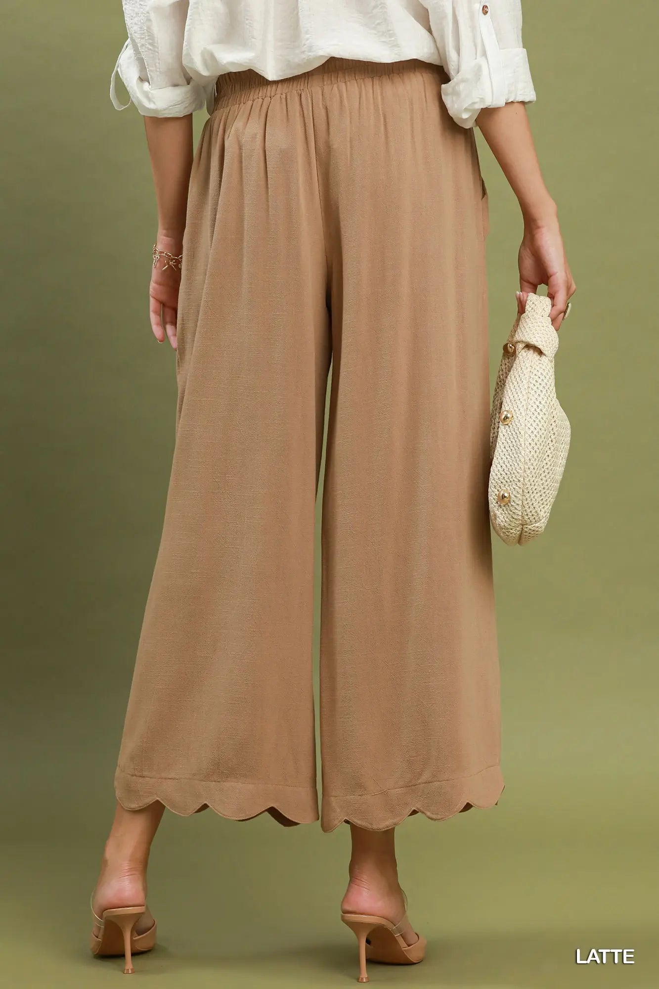 UMGEE Latte Linen Blend Scallop Pants