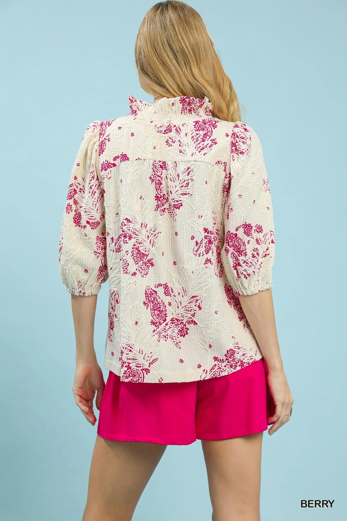UMGEE Berry Embroidered Top