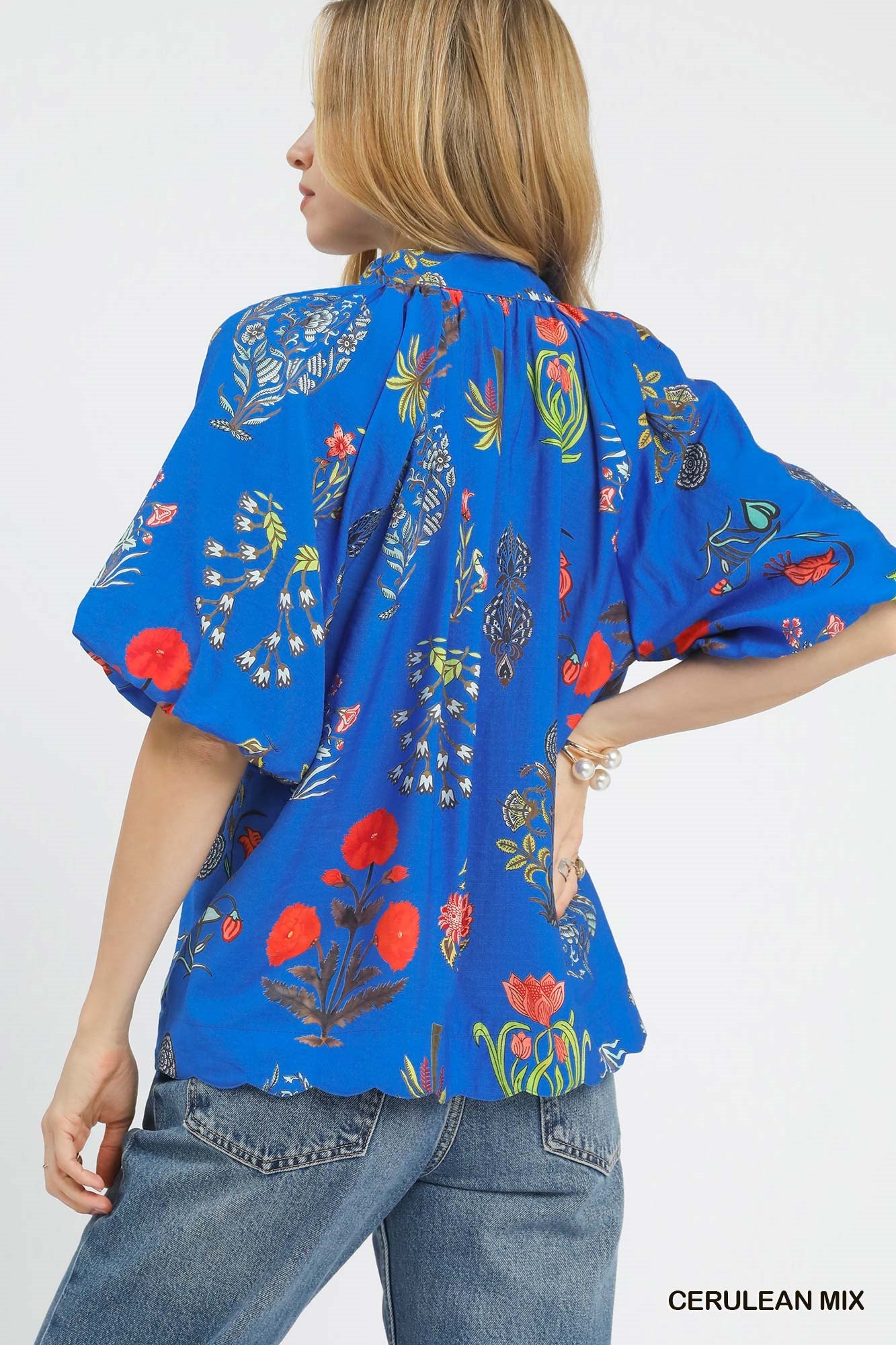UMGEE Cerulean Floral Print Top