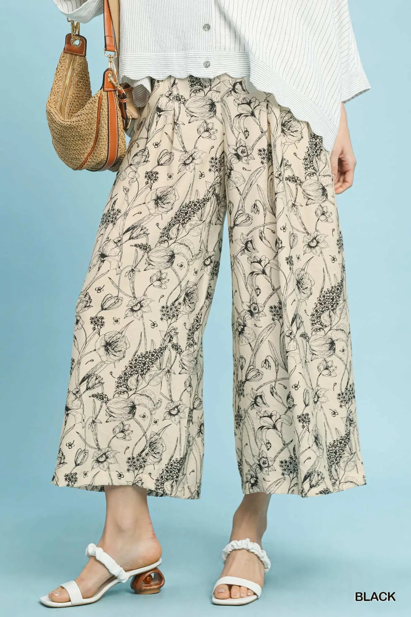 UMGEE Cream/Black Floral Print Pants