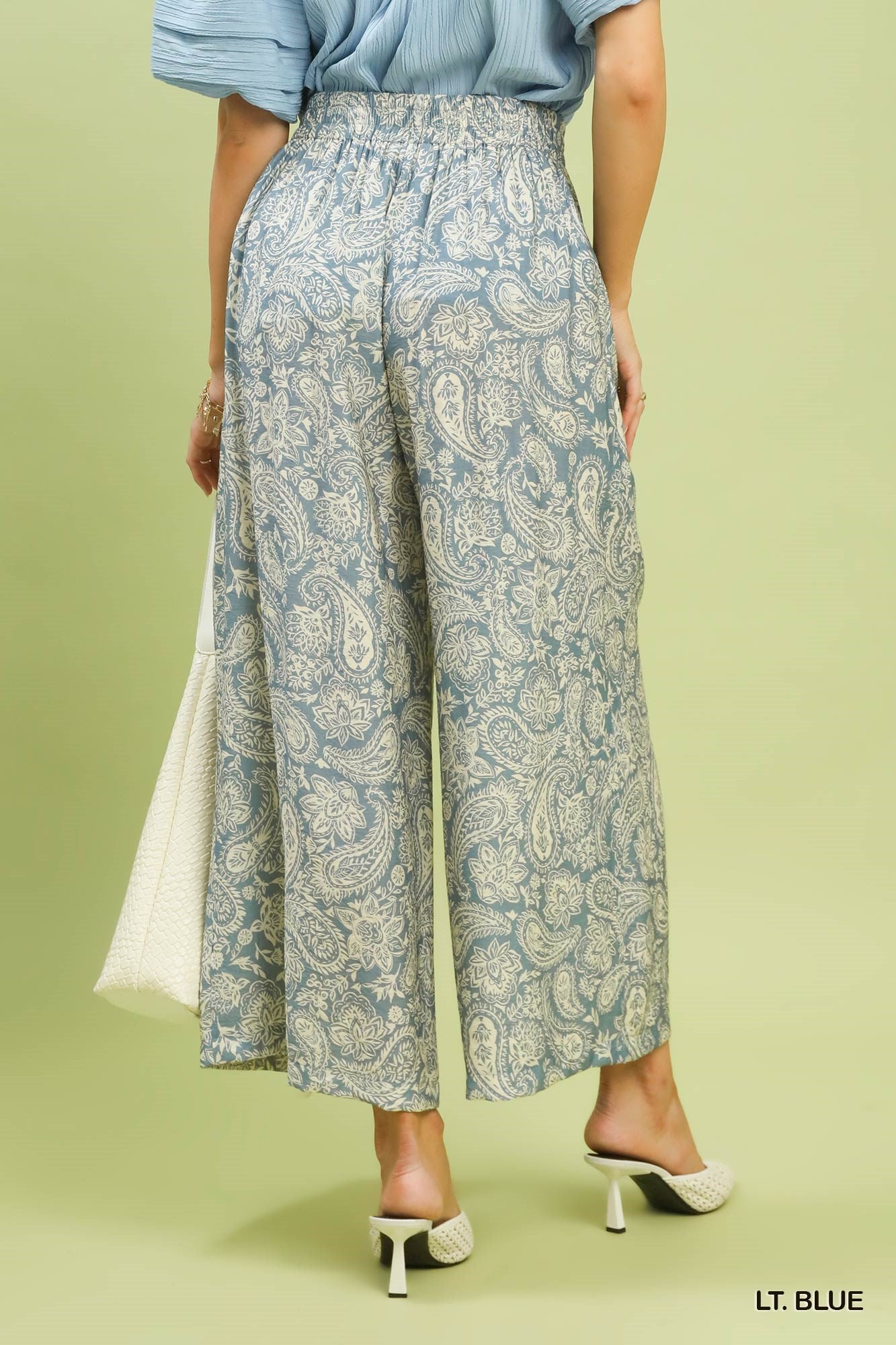 UMGEE Light Blue Abstract Print Wide Leg Pants