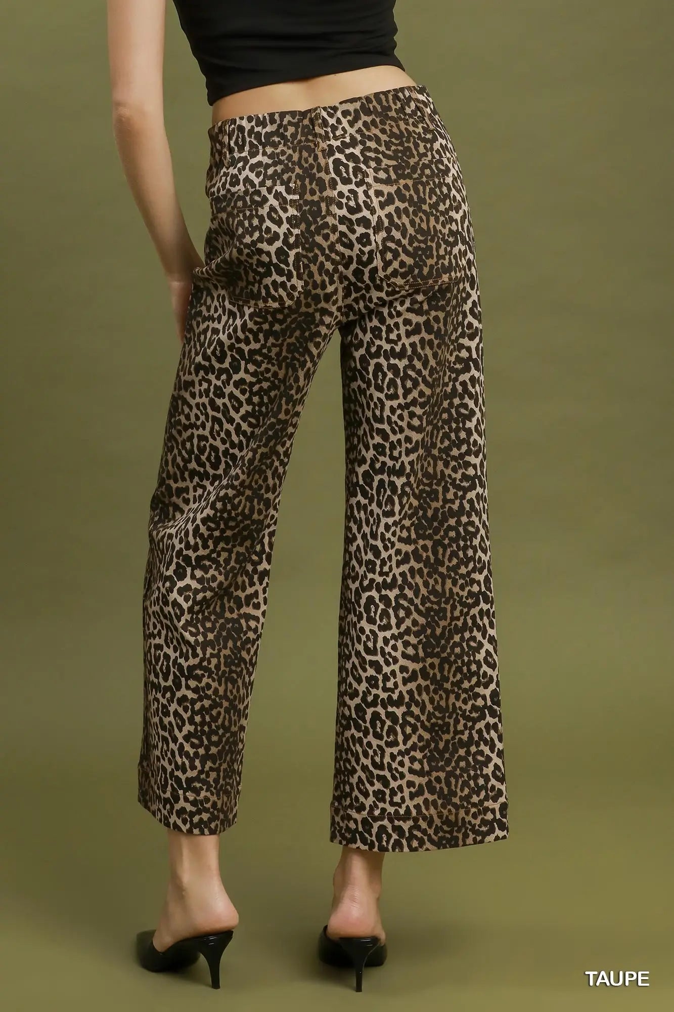 UMGEE Taupe Leopard Print Wide Leg Cropped Pants