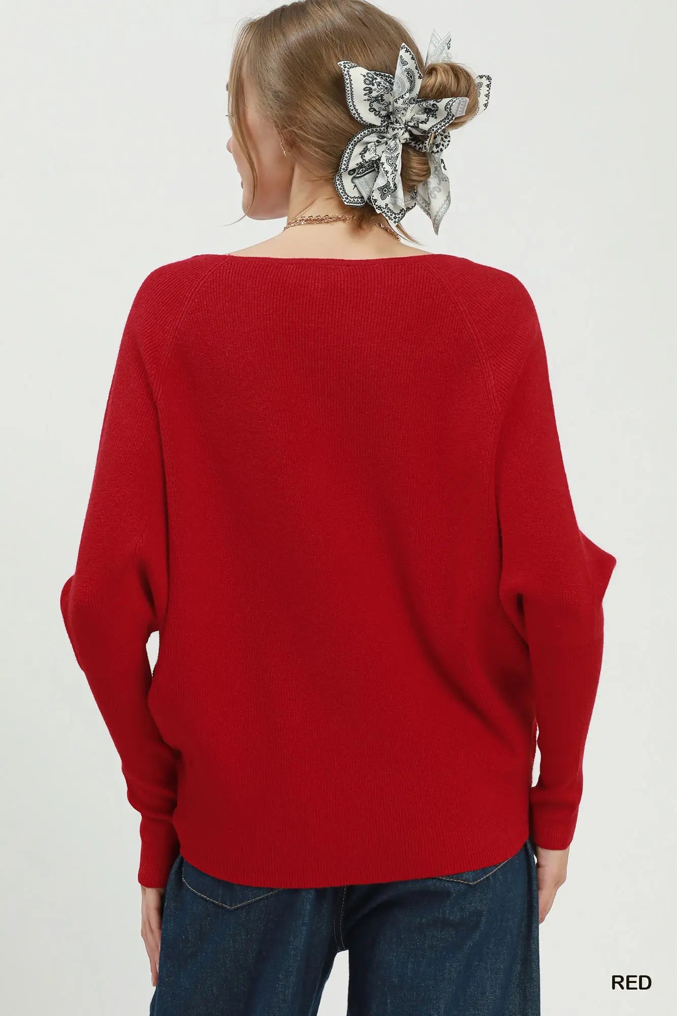 UMGEE Red Boat Neck Knit Sweater Top