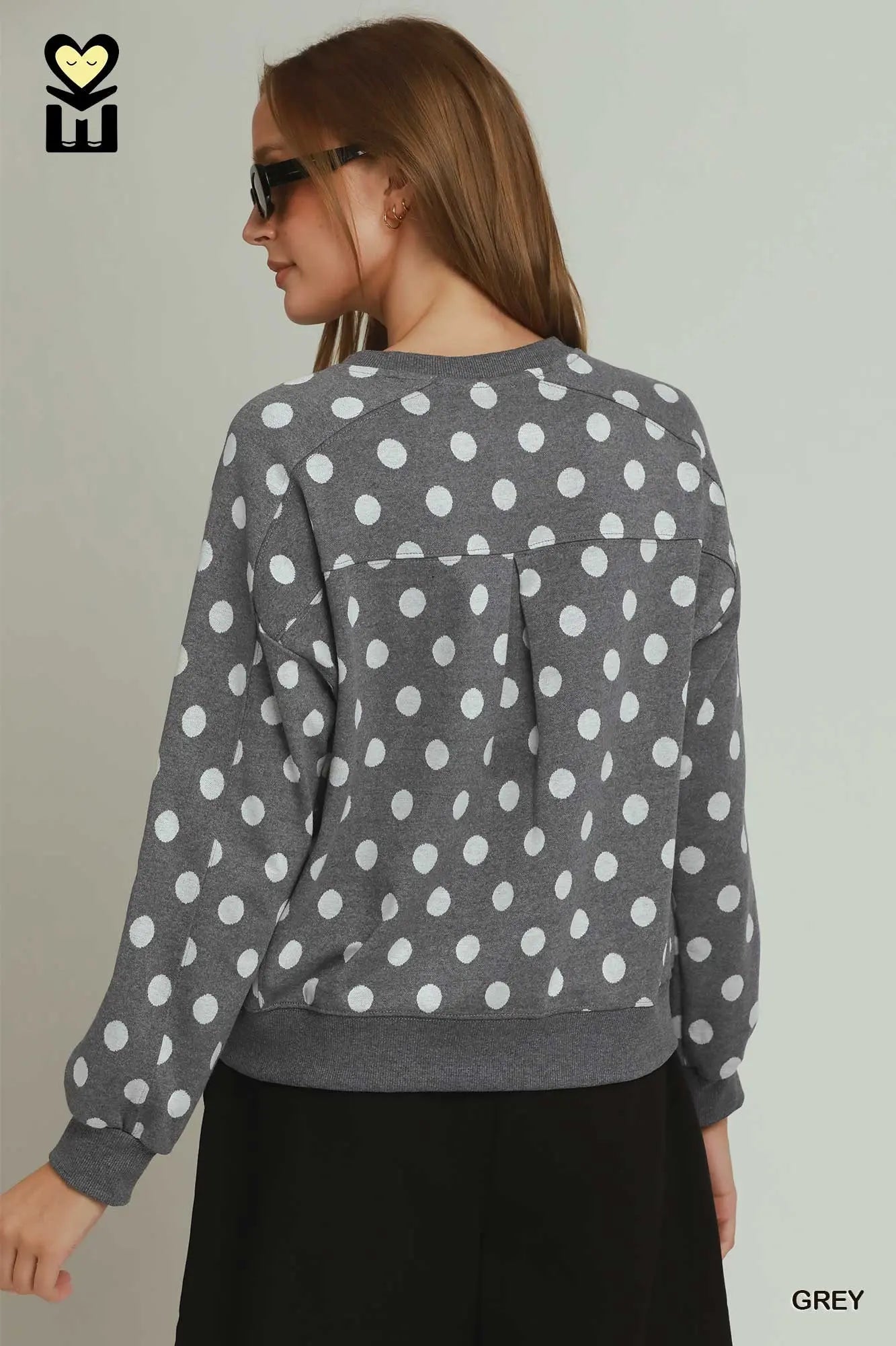 UMGEE Grey Polka Dot Pullover Top