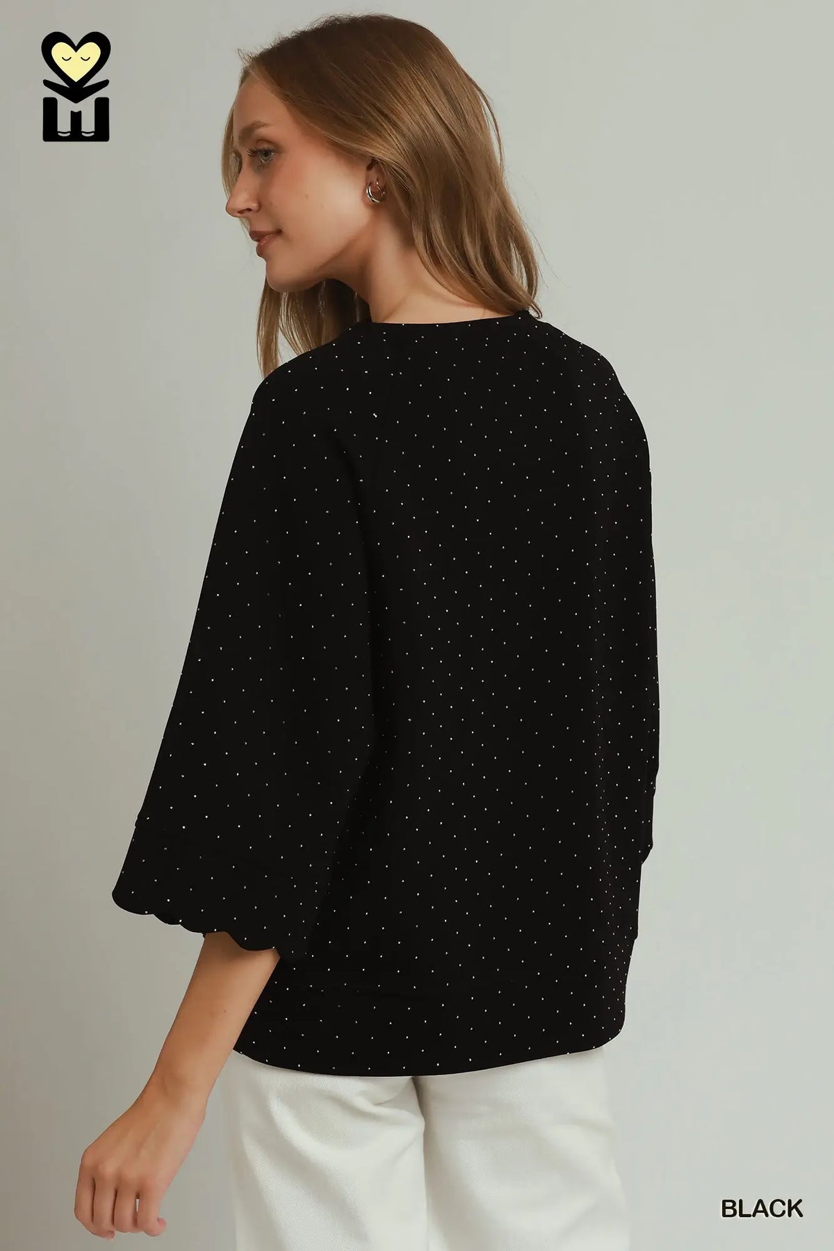 UMGEE Black Bling Scallop Sleeve Top