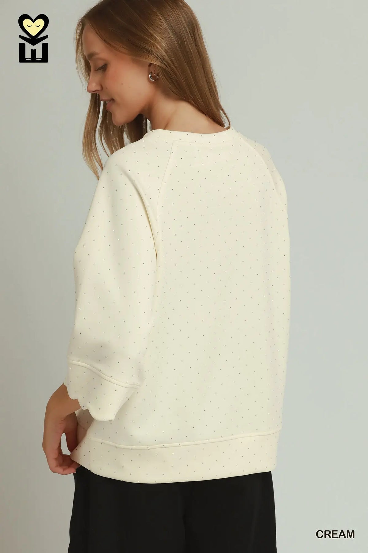 UMGEE Cream Bling Scallop Sleeve Top
