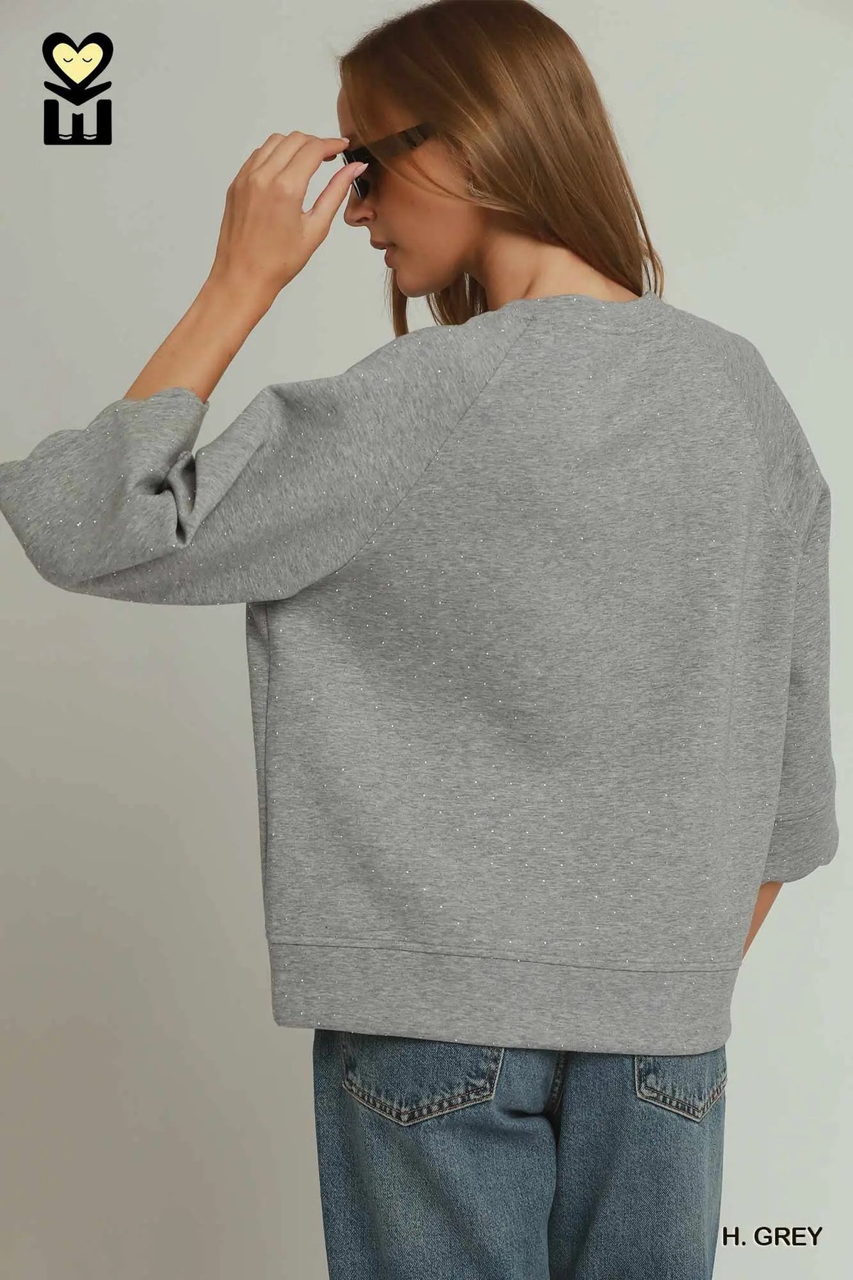 UMGEE H Grey Bling Scallop Sleeve Top