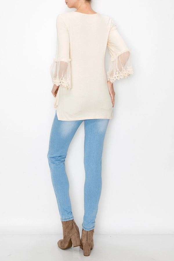 ORIGAMI Beige Lace Sleeve Top