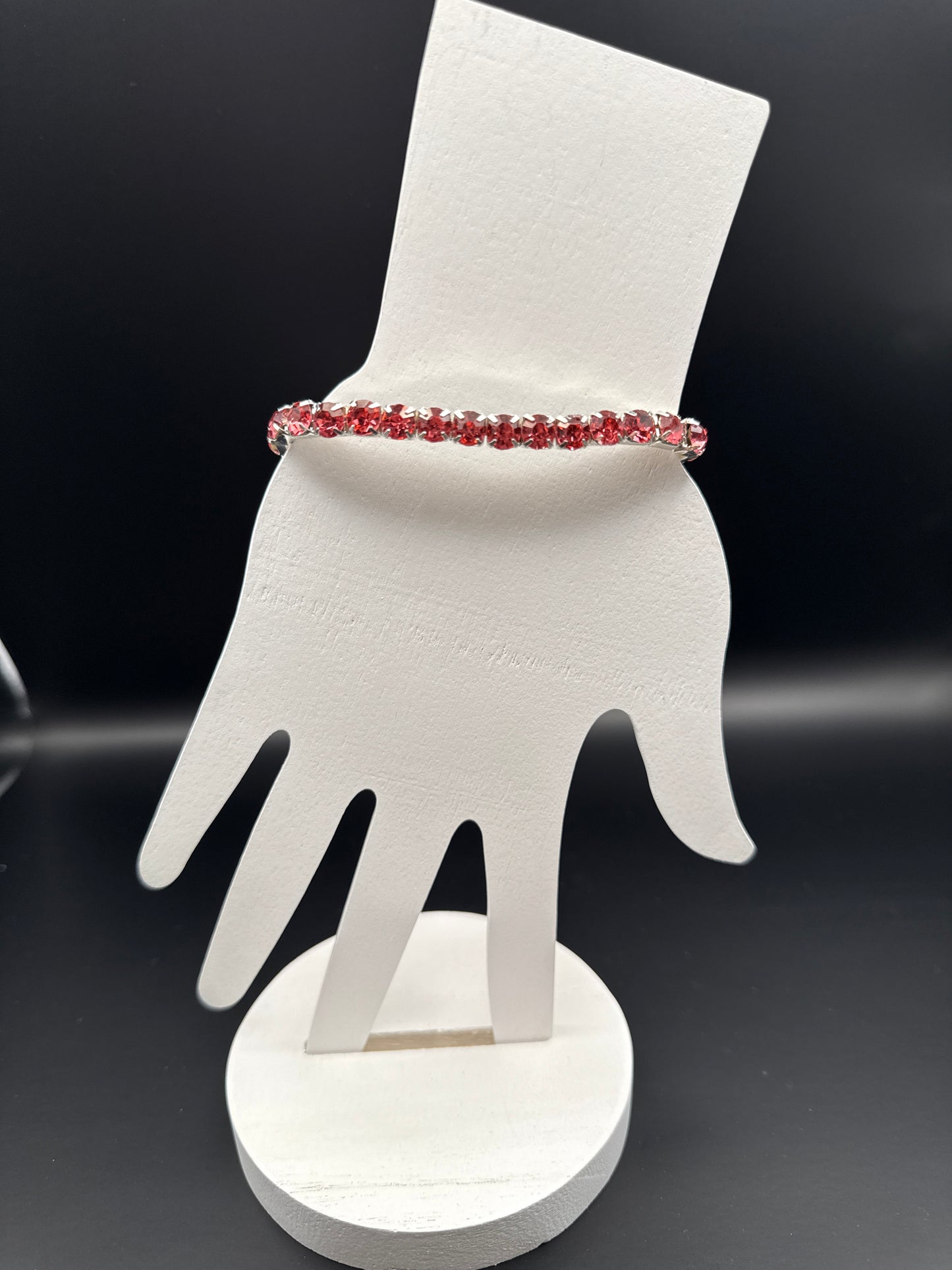 Single Row Dark Pink Crystal Bracelet Silver