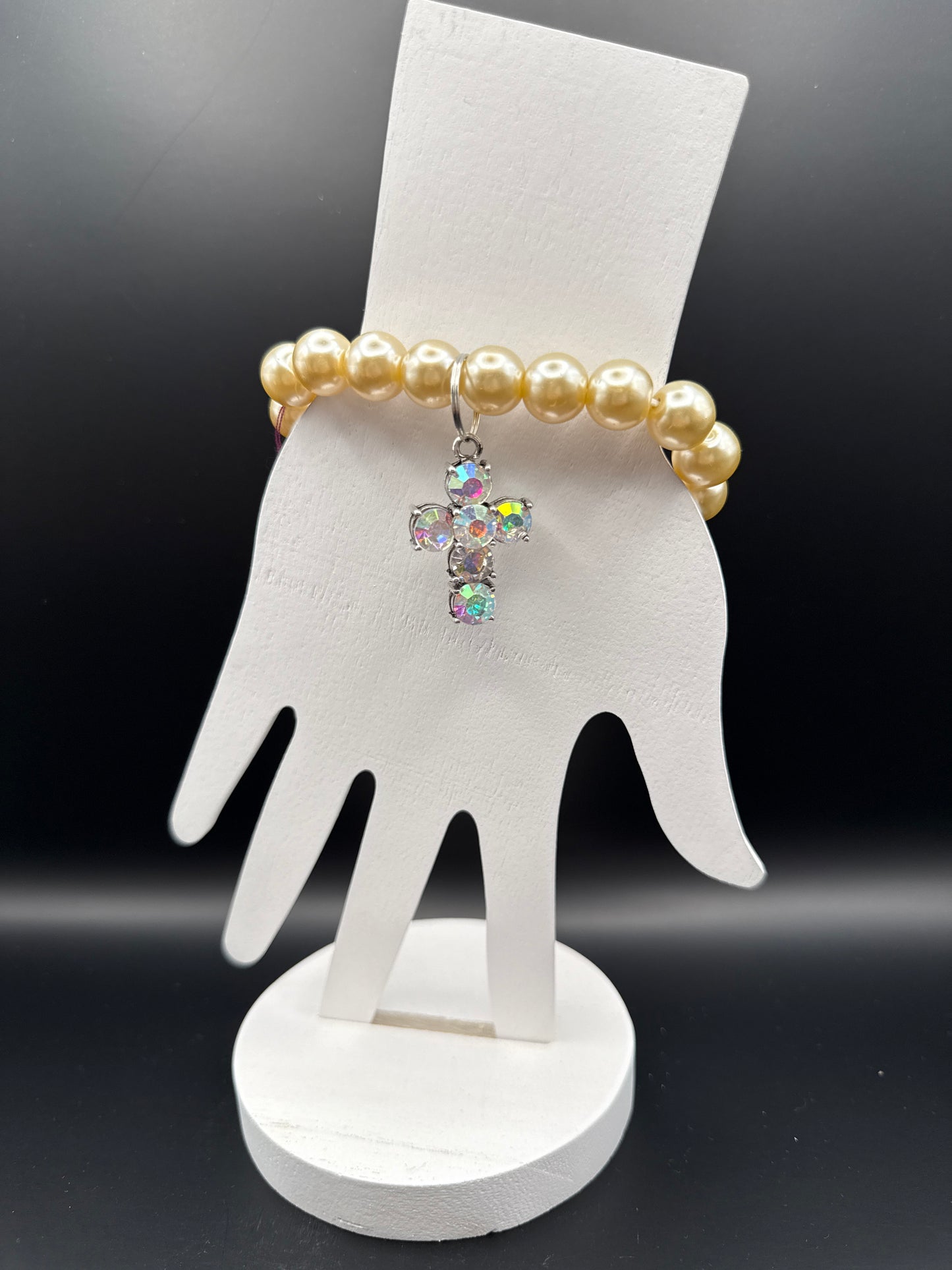 AB Stone Cross on Champagne Pearl Bracelet