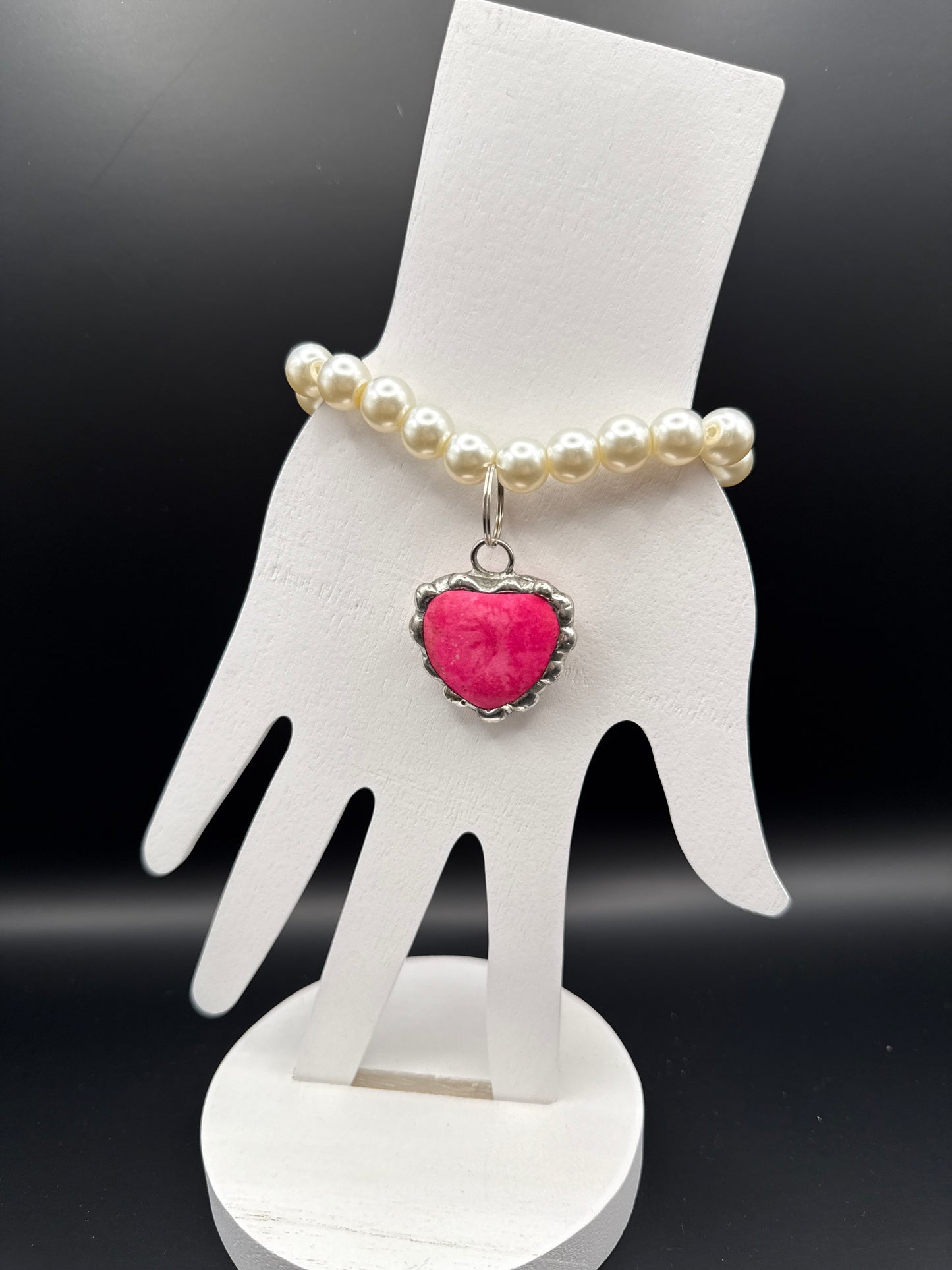 Hand Soldered Pink Heart Pearl Bracelet