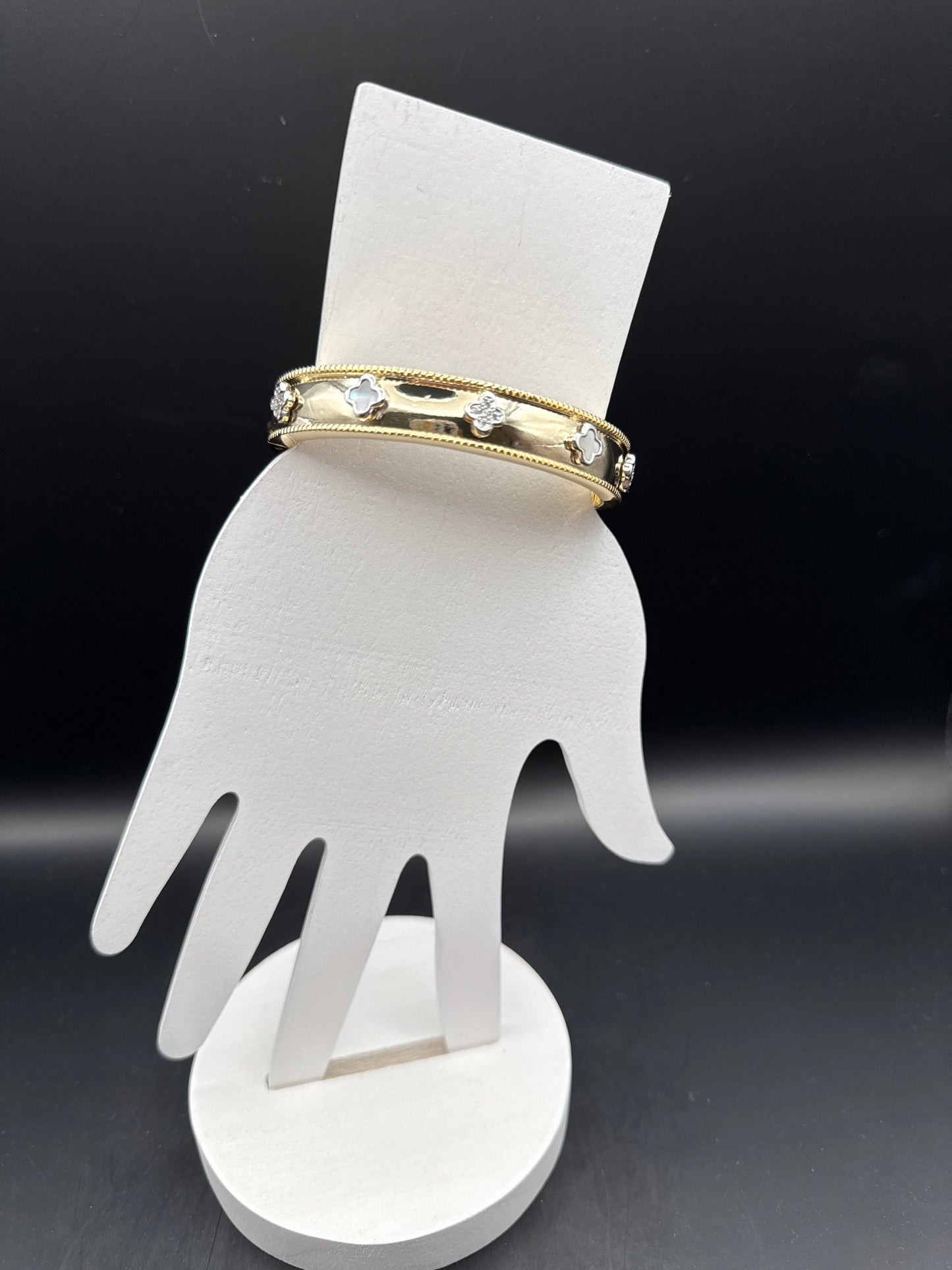 ALICE Mother of Pearl and Crystal Inspired Hinged Bracelet