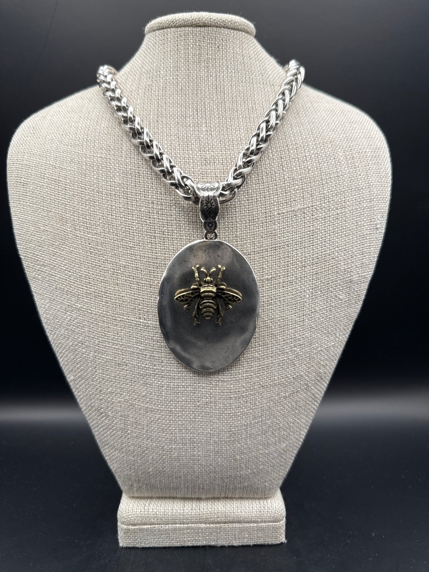 ALICE Bumblebee on Silver Oval Necklace