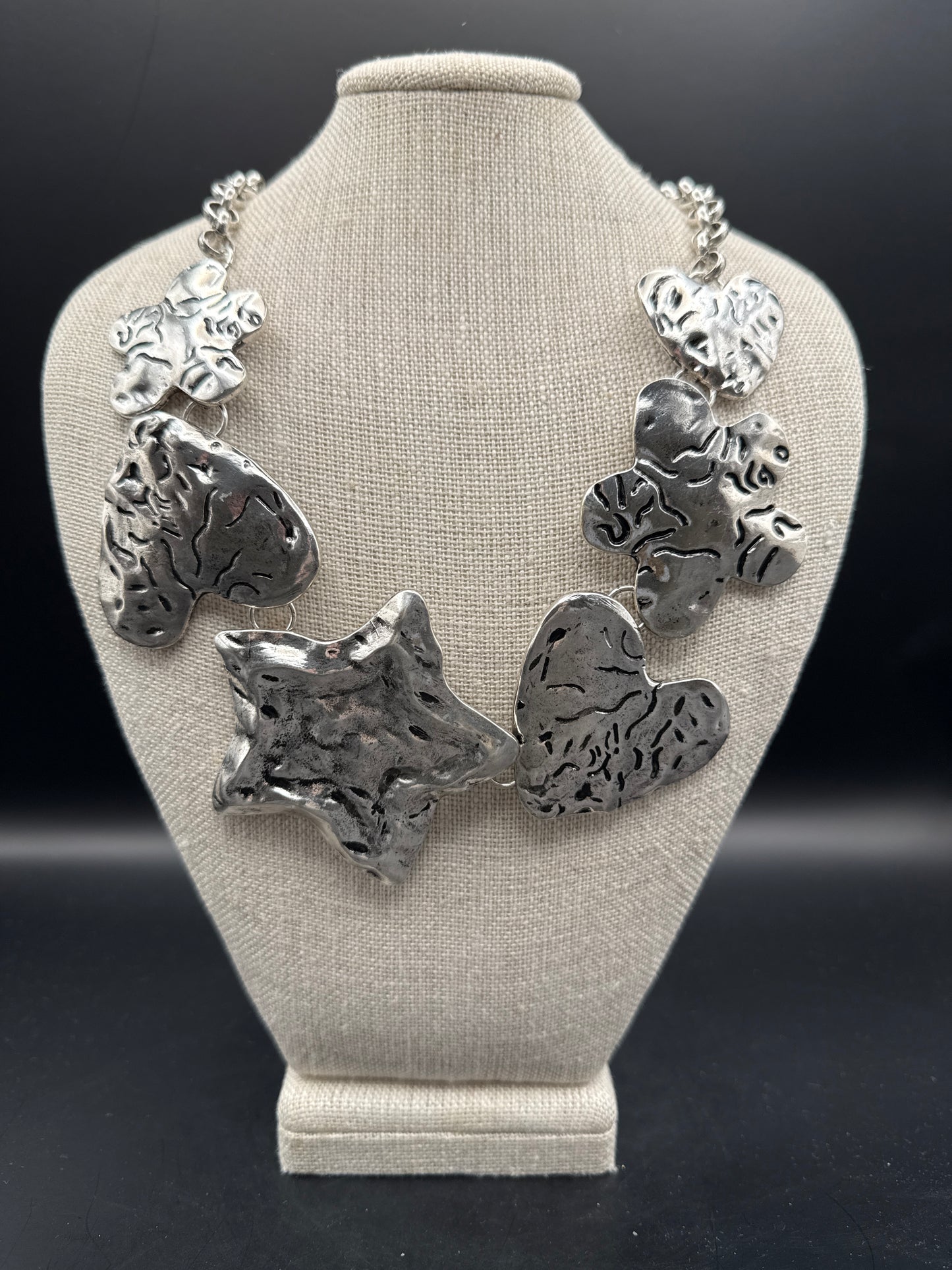 ALICE Hammered Silver Heart, Flower, and Star Necklace