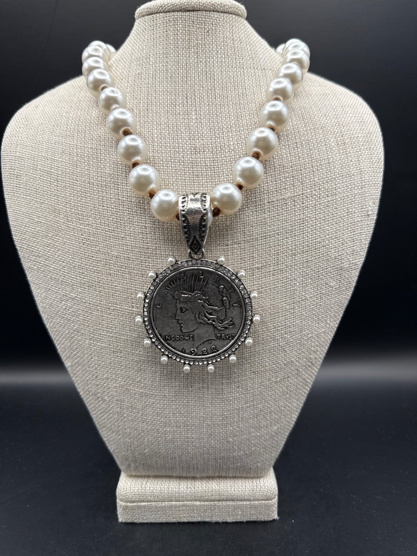 Lady Liberty Pearl Coin Necklace