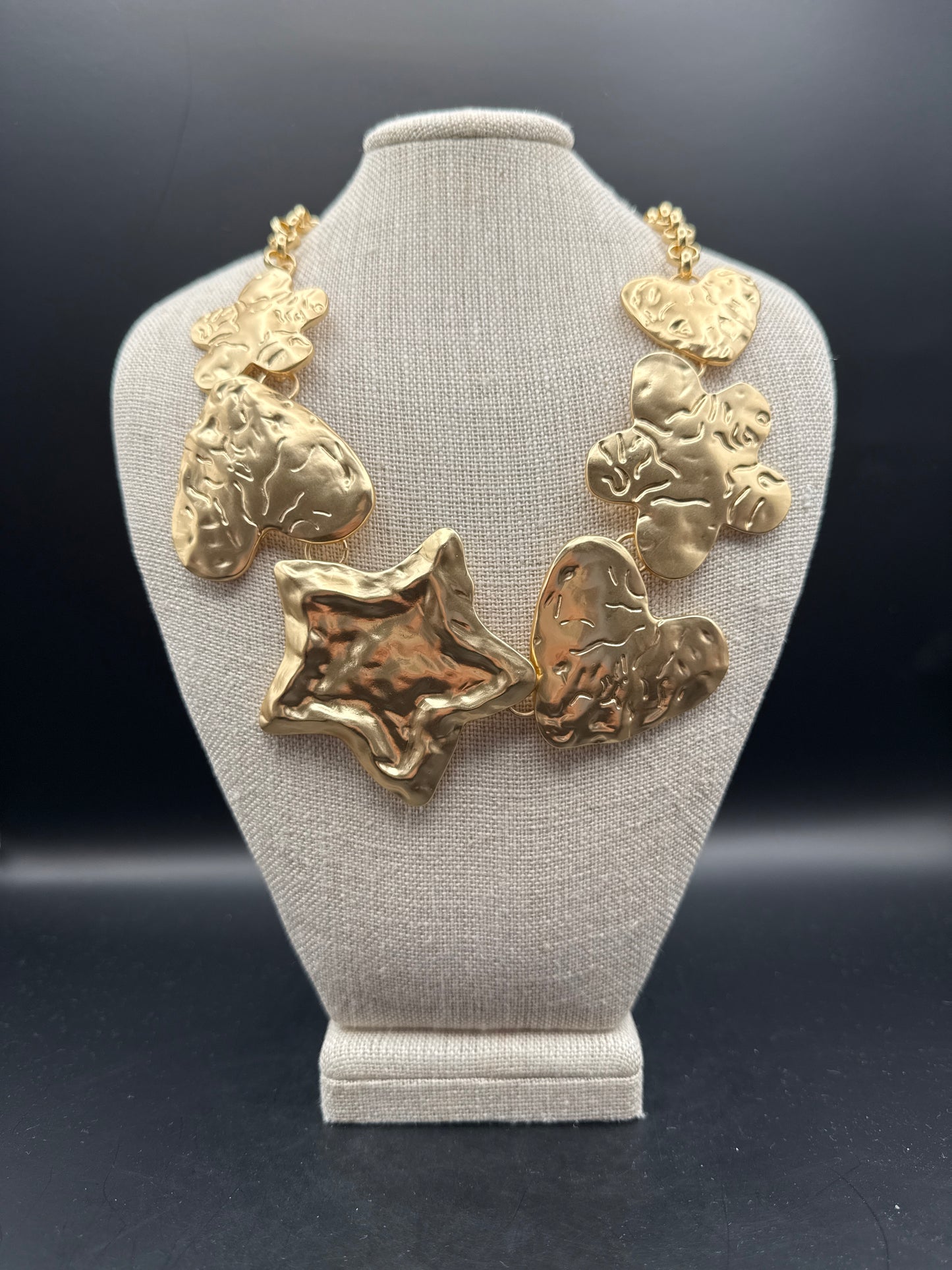 ALICE Hammered Gold Heart, Flower, and Star Necklace