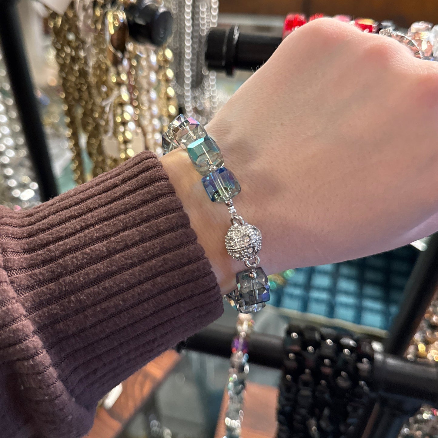 ALICE Blue Crystal Cube Magnetic Closure Bracelet