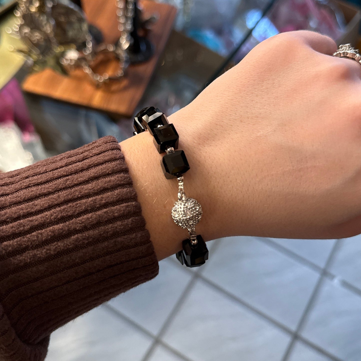 ALICE Black Crystal Cube Magnetic Closure Bracelet