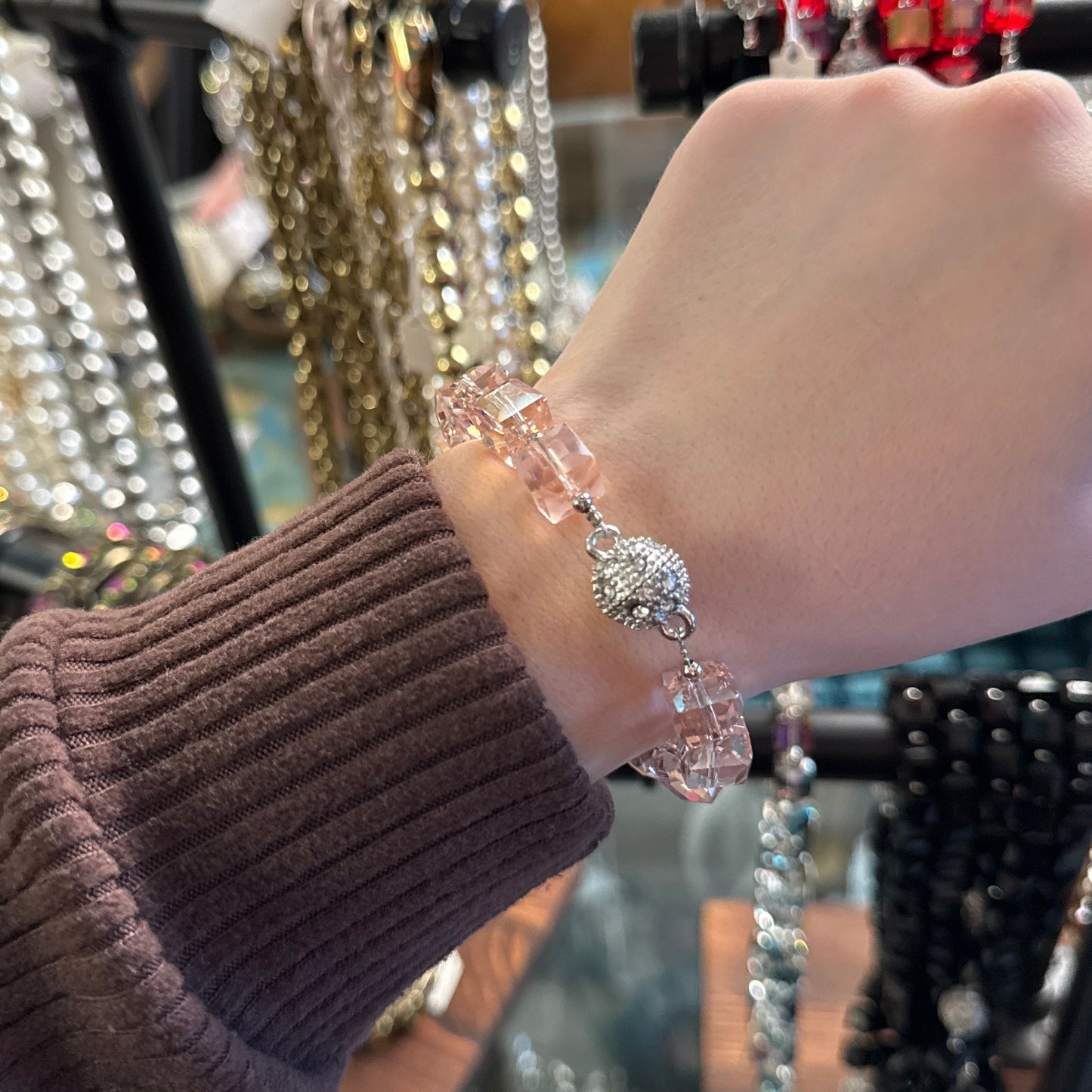 ALICE Light Pink Crystal Cube Magnetic Closure Bracelet