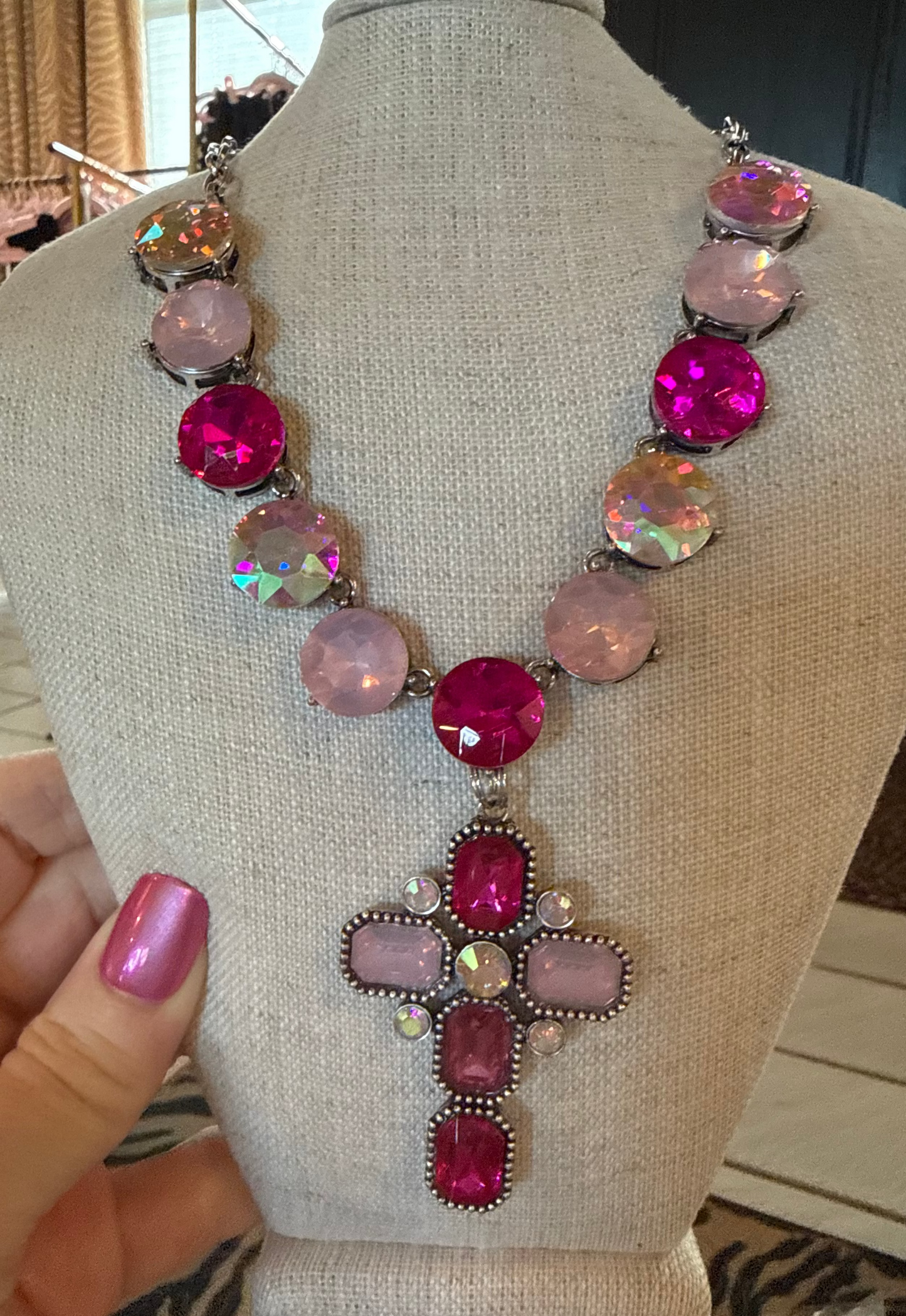 Multi Pink Cross Necklace