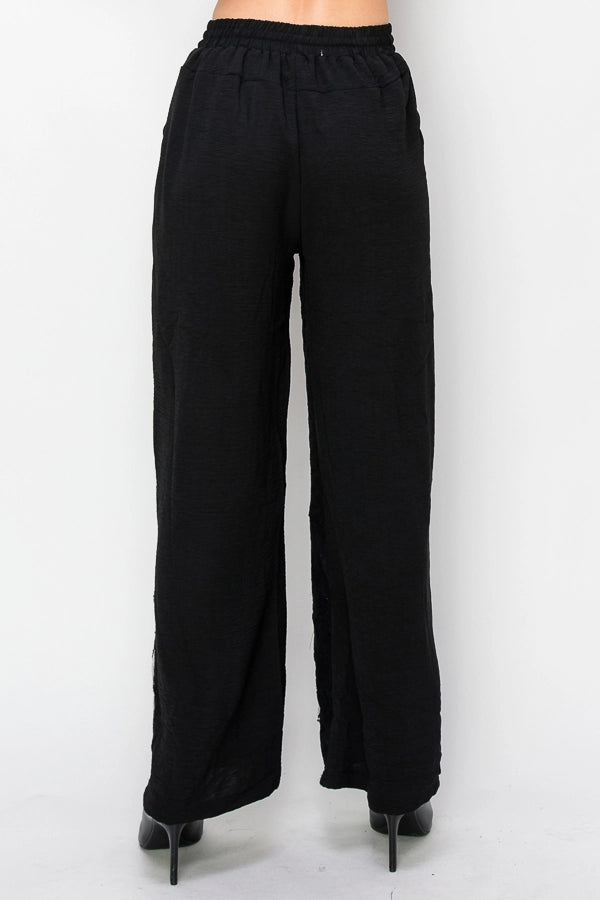 ORIGAMI Relaxed Lace Patchwork Pants with Elastic Drawstring Black