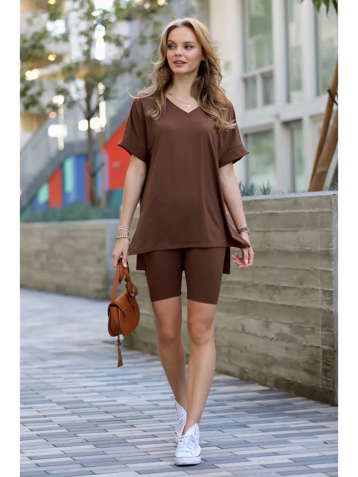 Brown Biker Short Set