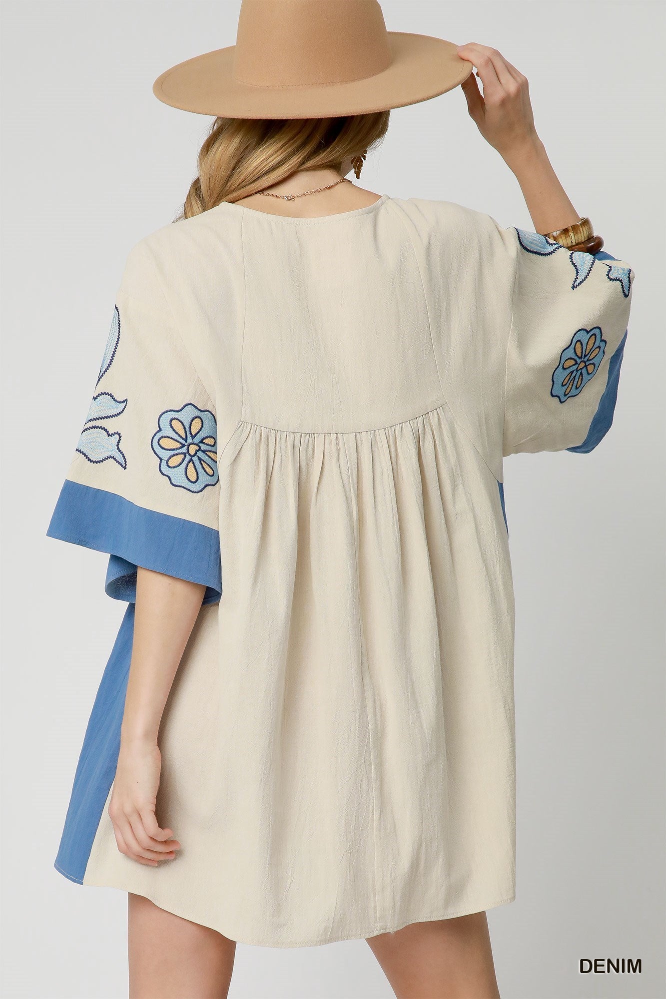 UMGEE Bohemian Embroidered Kaftan Dress Denim